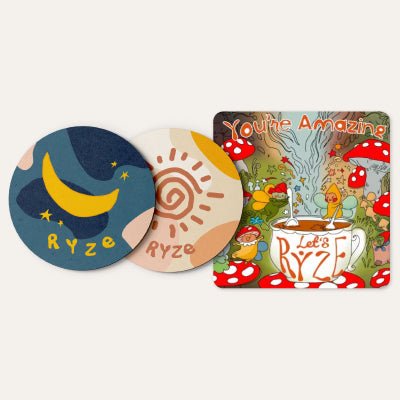 RYZE Coasters + Mushroom Magnet - Clean Accent