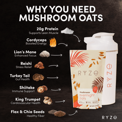 RYZE Mushroom Overnight Oats Pack (14 Servings) - Daily Oats Start