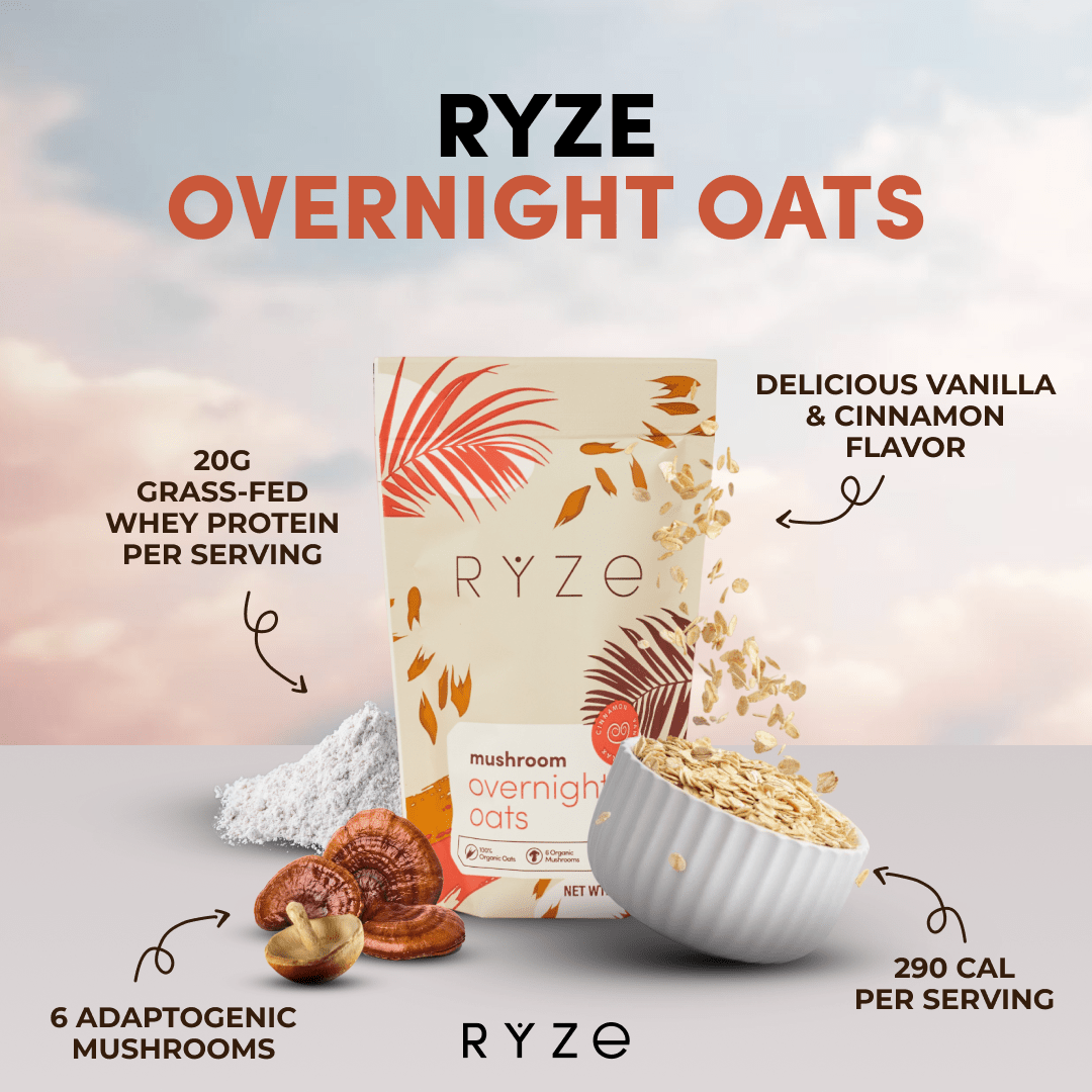 RYZE Mushroom Overnight Oats Pack (28 Servings) - Soft Start