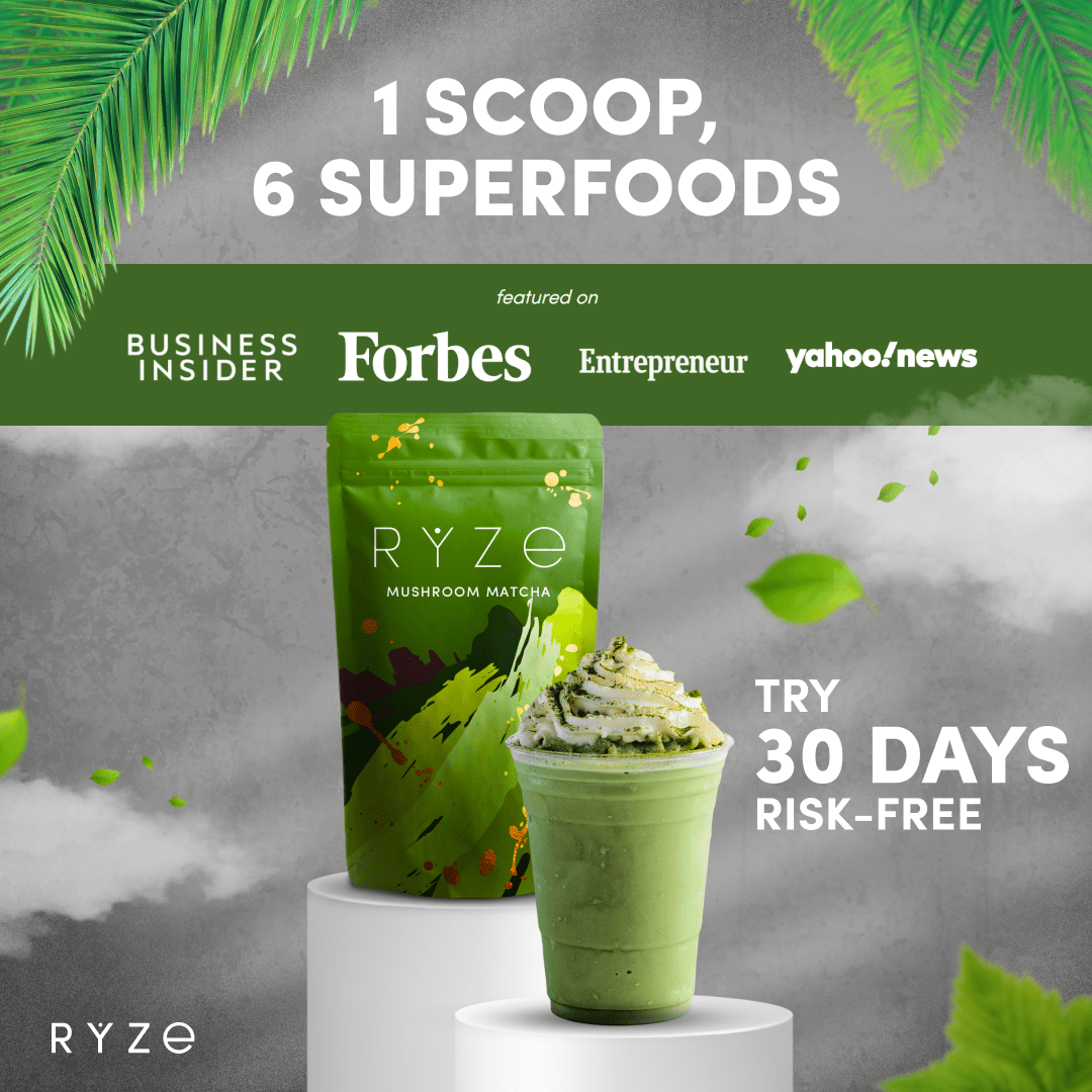 RYZE Organic Mushroom Matcha Starter Kit (60 servings) - Clean Routine