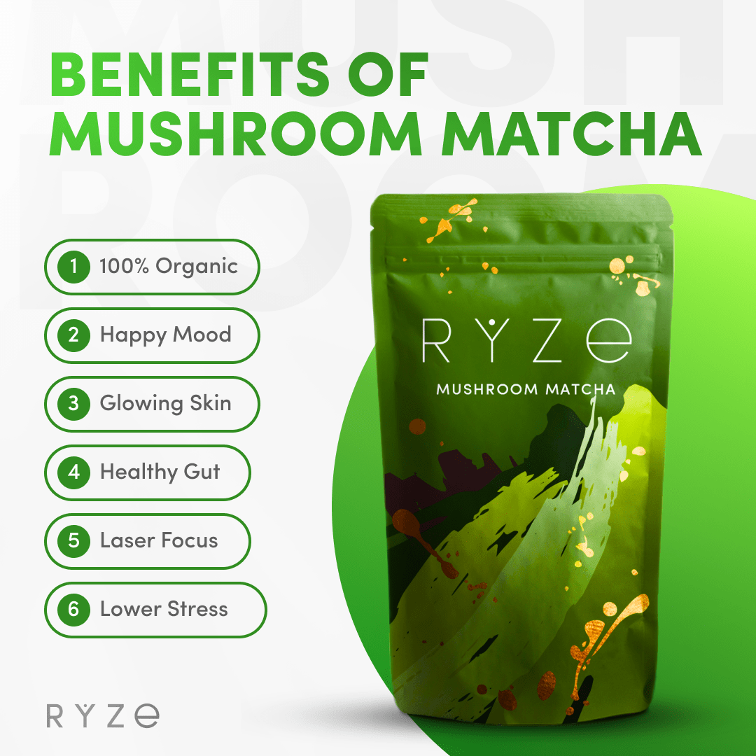 RYZE Organic Mushroom Matcha Starter Kit (60 servings) - Clean Routine